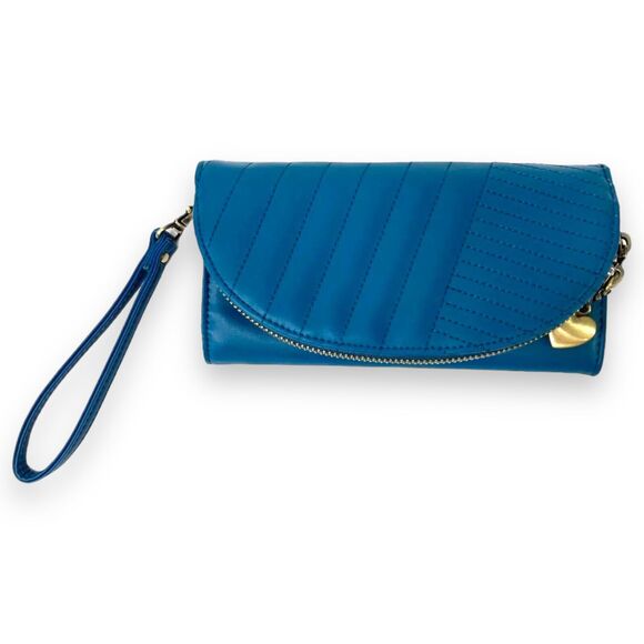 Charlotte Wristlet Wallet Phone Clutch Faux Leather w Coin Pocket Heart Charm - Picture 2 of 14